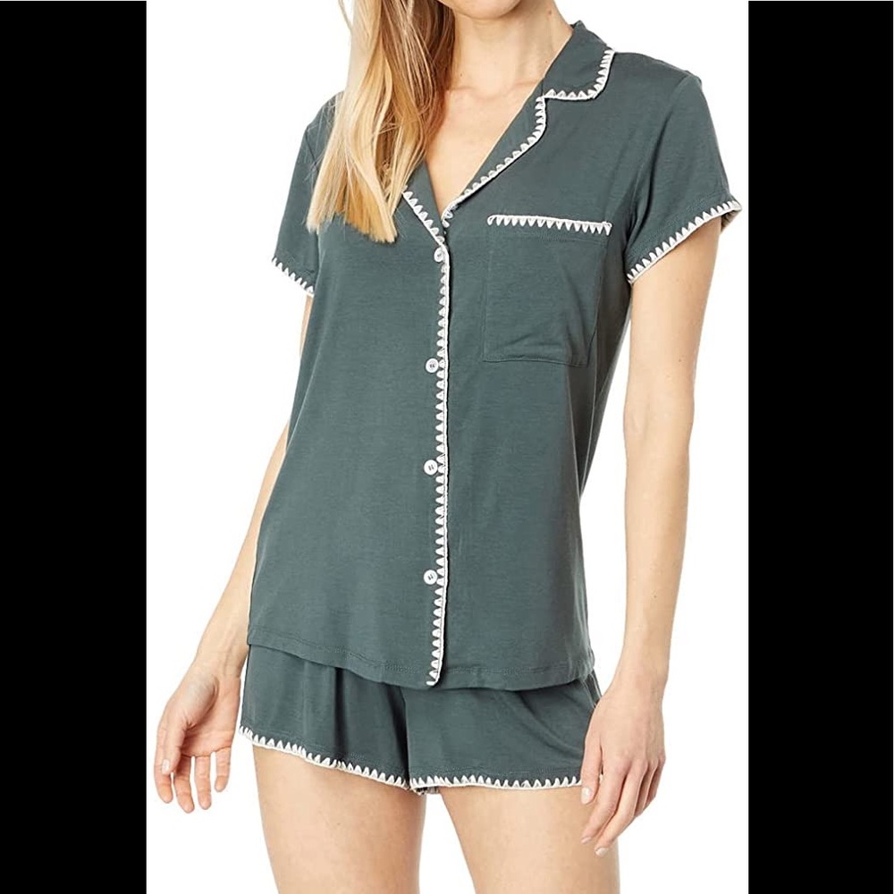 Eberjey Frida Whipstitch Short Pajama - Avocado